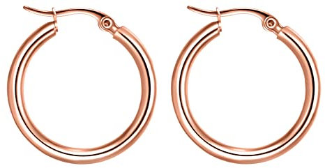 day.berlin Damen Creolen 25mm Durchmesser in Rosegold 18k vergoldet, schlichte Ohrringe rund 2,5cm, 316L Edelstahl nickelfrei und wasserfest