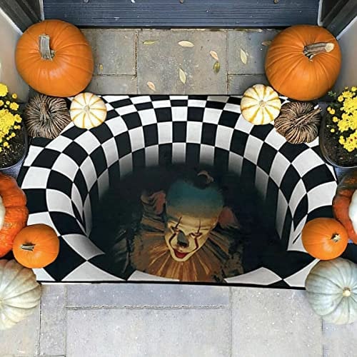 Halloween 3D Illusion Clown Door Mat, Halloween Funny Horror Rugs Door Mat, Halloween Mat Home Decration, Movie Clown Halloween Area Rug Decorations Indoor and Outdoor Welcome Doormat, 60 x 40 cm
