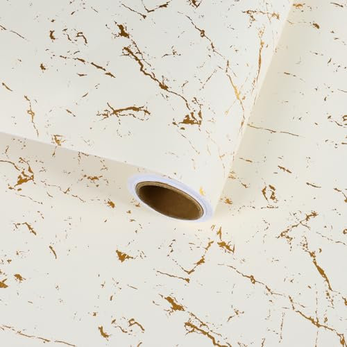 VaryFloral Papier Peint Adhesif Mural Effet Marbre Stickers Muraux 30cmx300cm Rouleau Adhesif pour Meuble Or Blanc Deco Murale Imperméable Papier Peint Mural Amovible Revetement Plan de Travail