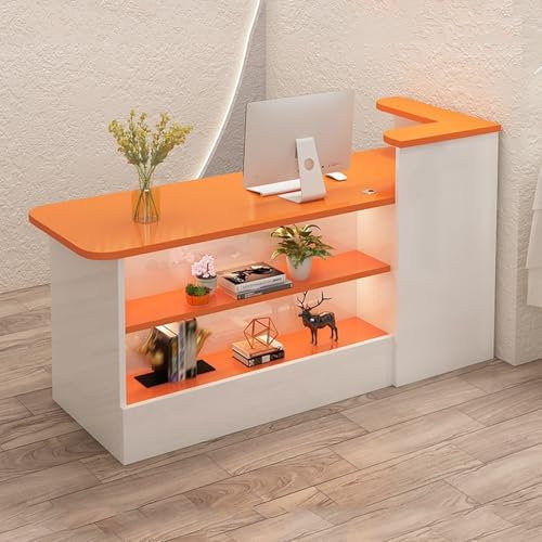 Offener Empfangstresen Mit Präsentationsregal Und Schubladen – Runder Eck-Bartheken-Vitrinenschrank Mit Holzfront Im Wabi-Sabi-Stil, Vertikaler Kassentisch For Büro Und Hotel(Left High 7,59x21.6x39.
