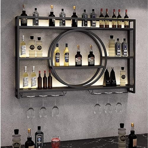 ZHFASDS Wand Montiert Bar Regal，Schwebende Regale Weinregale Industrielles Wandregal Bar Eisen Display StäNder Weinhalter Weinglashalter HäNgender Flaschen Regal(Size:120cm,Color:Schwarz)