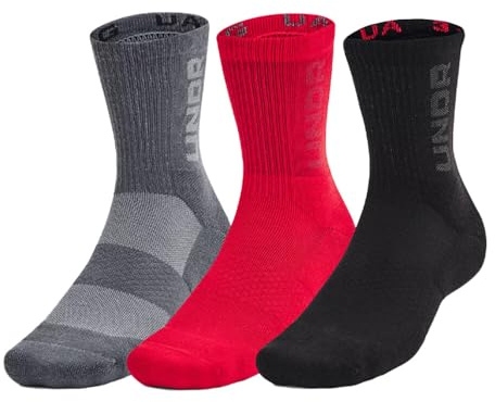 Under Armour - Unisex Playmaker Mid-Crew 3Pk Socks, Color Red (601), Size: X-Large