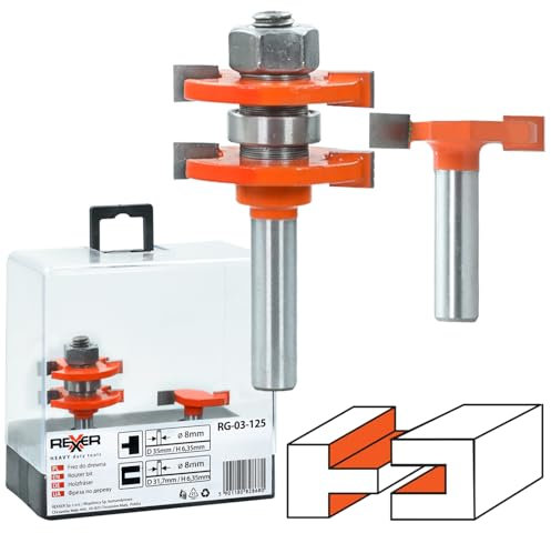 Rexxer - Set Fräser für Feder-Nut-Verbindungen für Holz D 8 mm 6-35 mm 2 Stück Koffer Fräser zum Fräsen Präzisionswerkzeuge für Holzverarbeitung, Multitool, Holzbohrer Set Fräserset, Fräser-Set