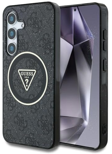 CG MOBILE Under Licence Guess Case for S25 Plus Black 4G Glitter Triangle Buttons Compatible with MagSafe