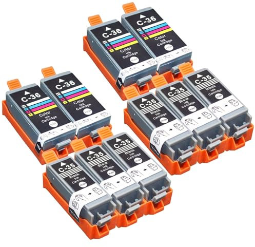 HenceBuy Cartouche d'encre compatible PGI-35 CLI-36 PGI35 CLI36 de remplacement pour imprimante portable Canon PIXMA TR150 PIXMA IP100 PIXMA IP110 PIXMA IP100 avec batterie mini260 mini320 (6 noir + 4