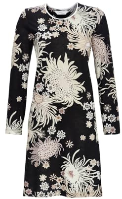 Chérie Line Damen Langarm Nachthemd, Knielang | Sleepshirt aus 50% Baumwolle 50% Modal, Rundhalsausschnitt, Blumen-Allover, atmungsaktiv & hautfreundlich