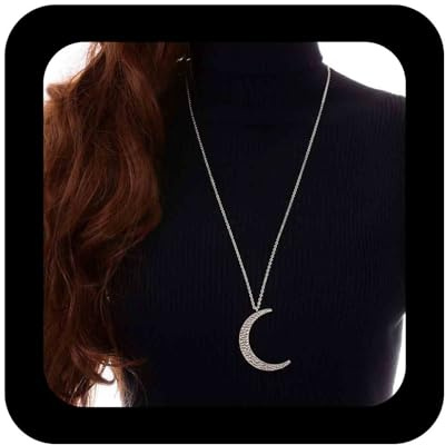 Enautoabs Minimalistische Versilberte Lange Mond Anhänger Halskette Kette Große Gehämmerte Mondsichel Pullover Halskette Schmuck Für Frauen