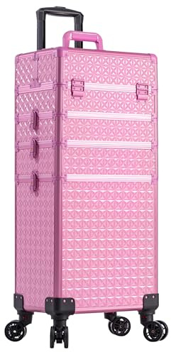 Arous Kosmetikkoffer Trolley, 5-in-1 Groß Kosmetik Trolley Schminkkoffer mit Rollen Friseurkoffer Alu Beauty Case Nagelkoffer Multikoffer