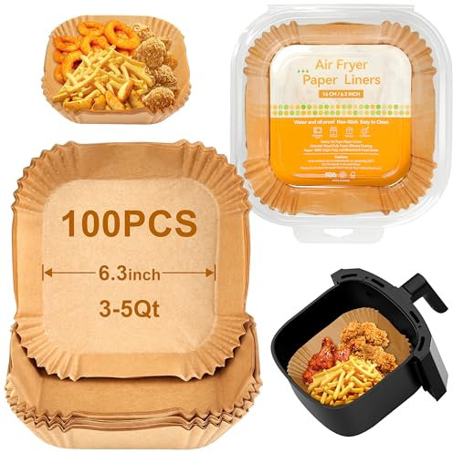 100 Pcs Papier Cuisson Air Fryer, Carrées 16 CM Papier Air Fryer Pour Ninja, Philips, Qualité Alimentaire Papier Sulfurisé, Papier Cuisson Jetable Pour Air Fryer, Four Et Micro-Ondes.