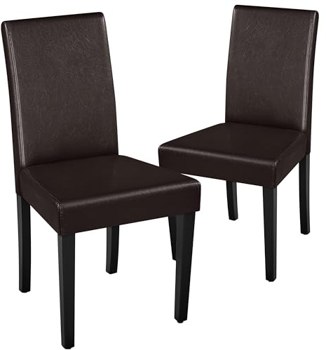 Yaheetech Leather Dining Chair Set of 2 High Back Padded Armless Dark Brown | Upholstered Kitchen Chairs, 10.5cm Thick Seat Cushion Armless Side Chairs with Solid Wood Legs for Dining Room, Living Room