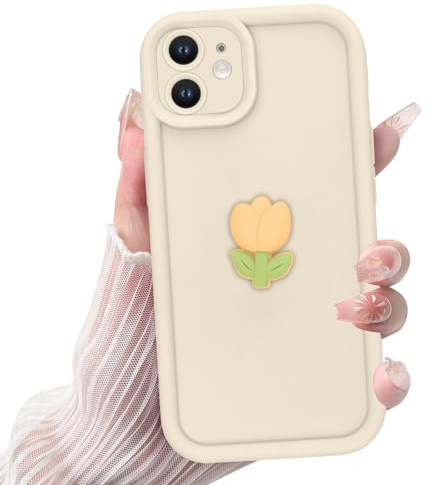 Coalbooliy Custodia per iPhone 12 6,1'', Cellulare Cute Ragazze Aesthetic Modello Fiori Tulipano Gialli 3D Disegni Silicone Morbido Cover Protezione della fotocamera Bumper Antiurto Donne Case, 04