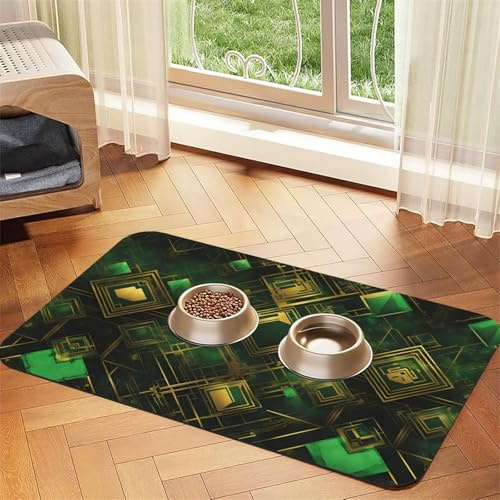 WZYCWB Sets de table absorbants à carreaux noirs et verts de 40 x 60 cm - Tapis antidérapant pour nourriture et bol d'eau pour chiens et chats