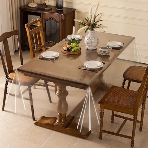 AooHome Tischdecke Transparent 140X180cm, Tischdecke Abwaschbar PVC Tischfolie Durchsichtig 0.17mm, Wasserdicht Abwaschbar Schmutzabweisend