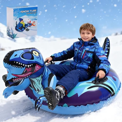 BSIEZC Dinosaur Snow Tube, Inflatable Snow Tube Snow Sled for Kids & Adults, Sledding Heavy Duty Reinforced Double Layers Bottom, Ideal Christmas Gifts Snow Toys Winter Outdoors Fun Boys Girls(1 Pack)