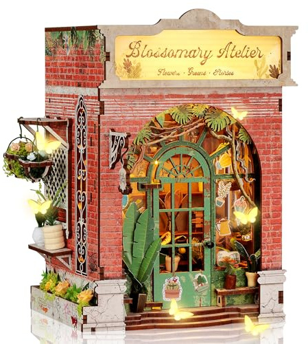 GlaSpark 3D Holzpuzzle Miniatur Puppenhaus Bausatz– Blumenwerkstatt Miniaturmodell mit LED-Lichtern – DIY Wohnkultur kreative Geschenke für Erwachsene und Jugendliche (Blooming Workshop)