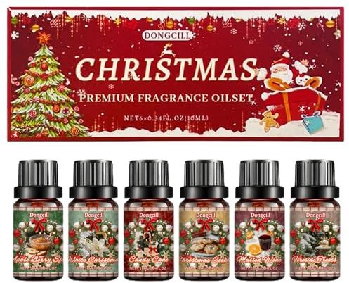 6 x 10ML Weihnachten Ätherische Öle Set, Duftöl Weihnachten, Naturrein Aromatherapie Geschenkset für Diffusor, Vanille, Zimt, Maiglöckchen, Freesie, Apfel, Karamell, Zeder, Birke