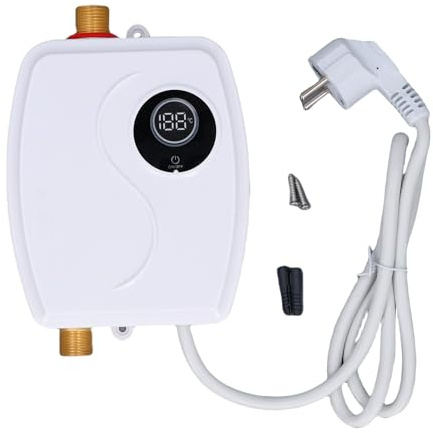 Fafeicy Mini Calentador de Agua 3800W Eléctrico Portátil Pantalla Táctil IPX4 Impermeable Caliente Instantánea para Cocina Baño RV (EU enchufe 220V)