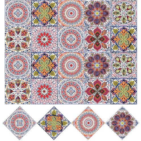20 Stücke Bunte Fliesenaufkleber, Diy Moroccan Tile Stickers, Mosaik Küche Wandaufkleber, Selbstklebende Fliesenaufkleber für Möbel Badezimmer, leicht zu schrubben（105）