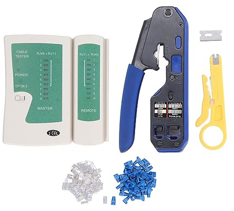 RJ45 Crimpzange Set, Crimpwerkzeug für Cat5 Cat6 Kabel, 8P8C Stecker - Vielseitig Einsetzbar, Kombiwerkzeug mit Schneiden und Abisolieren, Für Netzwerk und Telefonkabel