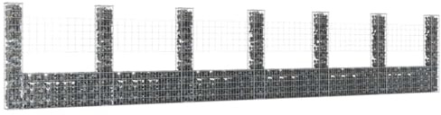 Gabionenkorb U-Form 740x20x150 cm, 7 Säulen, robustes Eisen, 3,5mm Draht, Steinkorb für Garten & Landschaft, Sichtschutz Zaun