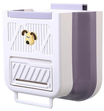 LUVDECO Poubelle de porte de cuisine pliable, 10L Poubelle pliable à suspendre avec autocollant chien, Poubelles murales de cuisine pour Porte de placard, Salle de bain, Auto, Bureau, Camping, Violet