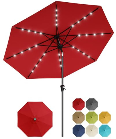 Garvee Sonnenschirm ø 305cm mit Led-Solar-Beleuchtung & Kurbel,