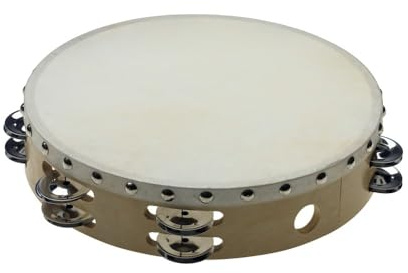Stagg 14966 Holz vorgestimmtes Tambourin mit Naturfell (25,4 cm (10 Zoll), 2x Schellenreihen)