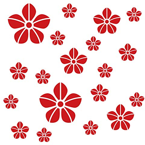 kleb-Drauf® | 19 Blumen | Rot - matt | Wandtattoo Wandaufkleber Wandsticker Aufkleber Sticker | Wohnzimmer Schlafzimmer Kinderzimmer Küche Bad | Deko Wände Glas Fenster Tür Fliese