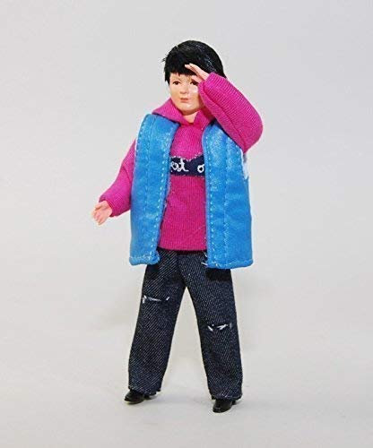 C Caco 5018900 Puppe Frau 13 cm Jeans, Pinker Pulli Biegepuppe 1:12 Puppenhaus