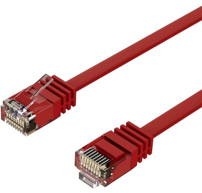 Kabelbude.eu Patchkabel Netzwerkkabel Ethernet LAN Kabel Flach U/UTP Cat.6 Slim Rot 5m RJ45 Stecker