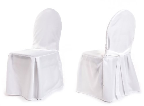 TexDeko® Stuhlhusse für Bankettstühle Premium mit Schleife Blickdicht, waschbar, strapazierfähig, Modell Berlin (Weiß) mit Oeko-TEX Zertifikat