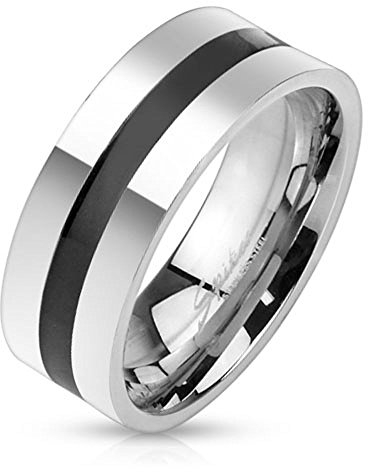 Bungsa 60 (19.1) Herrenring Edelstahl mit schwarzem Mittelring Chirurgenstahl hochglanzpoliert (Ring Damen Fingerring Partnerringe Verlobungsringe Trauringe Damenring Edelstahlring Chirurgenstahl)