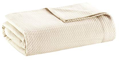 Madison Park Soft Certified 100% Egyptian Cotton Breathable Cozy Blanket, Premium Waffle Knit Classic Design Luxuriöser Ganzjahresbezug für Bett, Couch und Sofa, Ägyptische Baumwolle, Cream, King