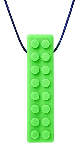 ARK® Kauhalskette in verschiedenen Stärken mit einstellbarer Abreißleine und ATC Pflegeanleitung - Sensory Halskette, Beißblock, Kauen, Zahnen, Autismus Brick texturiert fest grün