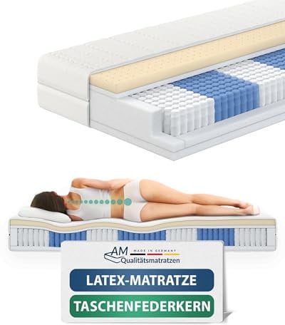 AM Qualitätsmatratzen Premium Latex-Taschenfederkernmatratze 140x200cm H2 24cm - Made in Germany & Oeko TEX Siegel - 7 Zonen Latex-Federkernmatratze 140x200 mit 1000 Federn & Lyocell Bezug