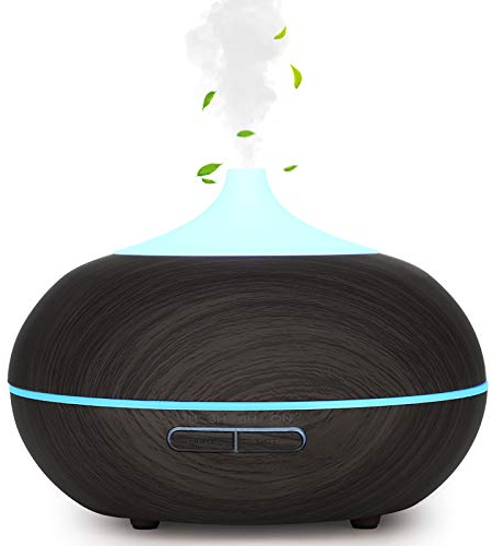 WD&CD Aroma Diffuser Luftbefeuchter 300ml Dunkelbraun, Ultraschall Vernebler Duftlampe Öle Diffusor mit 7 Farben LED Wasserlose Abschaltautomatik für Schlafzimmer, Büro, Yoga, Spa
