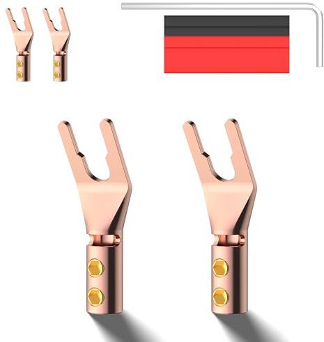 Audiocrast 4 Pcs Speaker Spade Connectors HiFi Spade Plugs Pure Copper Banana Plugs Fork Y Plugs Audio Speaker Plugs For Speaker Cable (Pure Copper)