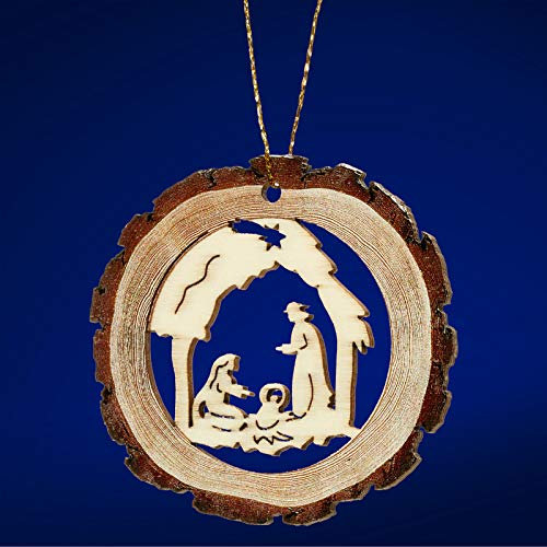 SIKORA BS-LS Traditionelle Filigrane Christbaumschmuck Holzanhänger aus nachhaltiger Herstellung - 28 Modelle wählbar, Modell:R1 Rindenoptik Heilige Familie D 6cm