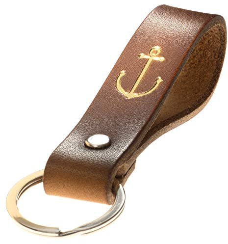 ELBERCRAFT® Schlüsselanhänger Leder ANKER der Schlüssel Organizer für deine Schlüsseltasche keychain made in Germany braun Gravur gold