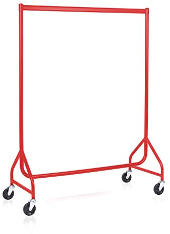 goodsforbusiness GmbH Profi-Rollständer Rot B:122 x H:155 cm, Kleiderständer Stahlrohr rot lackiert sehr stabil, Konfektionsständer mit 100mm Rollen belastbar bis ca. 80 kg