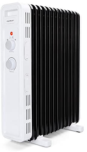 Radiateur à bain d'huile 13 éléments. 2500W, 3 niveaux de puissance et thermostat réglable. Protection contre la surchauffe et les basculements. Économie d’énergie. Hubery.