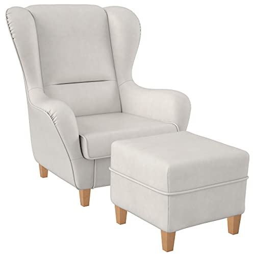 Supellex Ohrensessel »Sofia«, Design Kunstleder Milano, Grauweiß, weiß (Design-Nr.: 5123), wahlweise mit Hocker (inkl. Hocker) (inkl. Hocker)