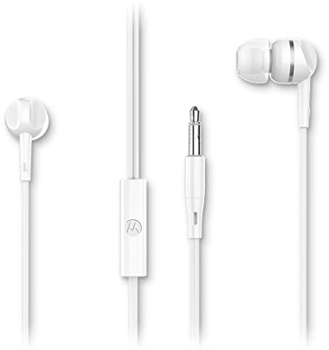 Motorola Sound Earbuds 105 - Auriculares Estéreo Internos con Cable y Micrófono para Llamadas con Manos Libres - Blanco