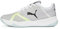 PUMA Unisex Accelerate Turbo II Handballschuhe Hallenturnschuh, White-Black-Fizzy Light-Nitro Blue, 41 EU