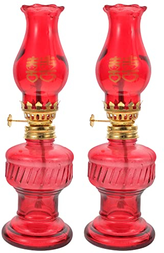 Minkissy Vintage Petroleumlaterne 2Pcs ?llampen Laternen Chinesischer Stil Xi Muster Glas?l Laterne Vintage Retro Notglas Kerosin- Lampen für Chinesische Hochzeitsfeierdekoration