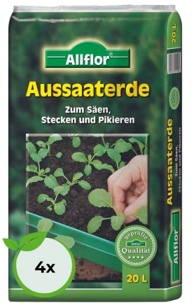 Allflor 4 x 20 Liter Aussaaterde im Beutel I Anzuchterde ideal zum säen, anstecken, pikieren I Feinstrukturierte Erdenmischung mit geringer Aufdüngung und abgestimmtem pH-Wert