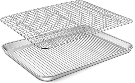 Homikit Bandeja de Horno con Rejilla De enfriamiento, 40 x 30 x 2,5 cm Rectangular Bandeja para Asar en Acero Inoxidable Ino para Pan, Galletas, Pizza y Pasteles, Saludable, Apta para Lavavajillas