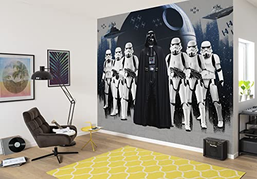 Komar Vlies Fototapete - Star Wars The Dark Side - Größe 368 x 248 cm, 4 Teile inklusive Kleister - Tapete, Wohnzimmer, Schlafzimmer, Schwarz, Weiß