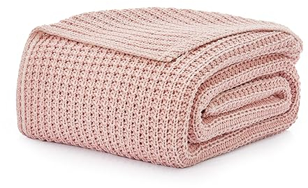 UGG Luna Strickdecke, Überwurf, Baumwolle, grob, weich, für Couch oder Bett, gemütlich, warm, Waffelmuster, leicht, Wohnzimmer, Schlafzimmer, Wohnheim, maschinenwaschbar, 127 x 177,8 cm, Quarzrosa
