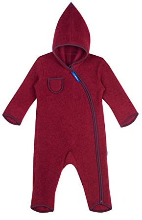 Finkid Puku Wool Rot - Warmer atmungsaktiver Kinder Wollfleece Overall, Größe 60-70 - Farbe Beet Red - Eggplant